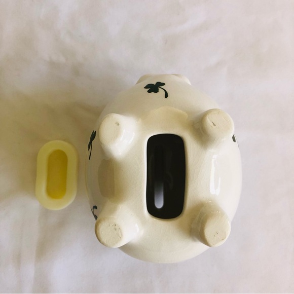 Piggy Bank White with Green Irish Shamrocks Ceramic 4” x 3” - Picture 6 of 6